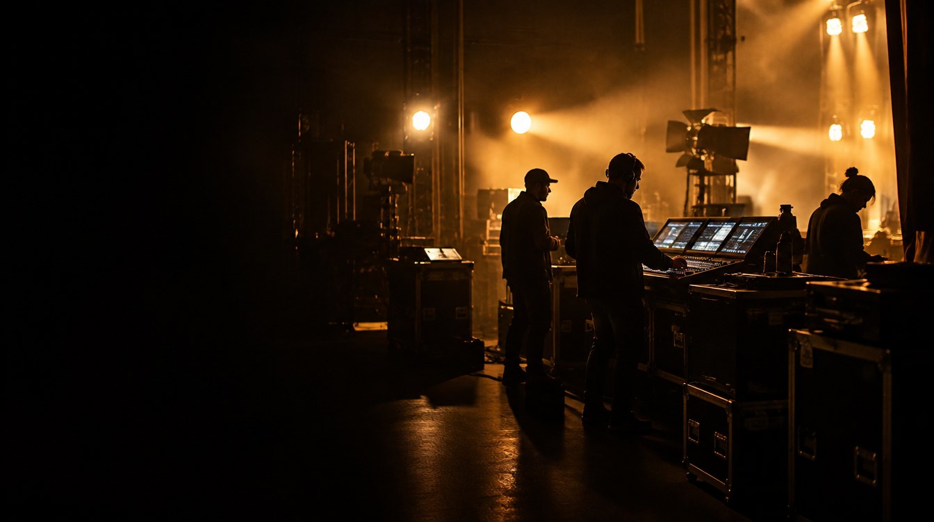 The production crew at the lighting consoles